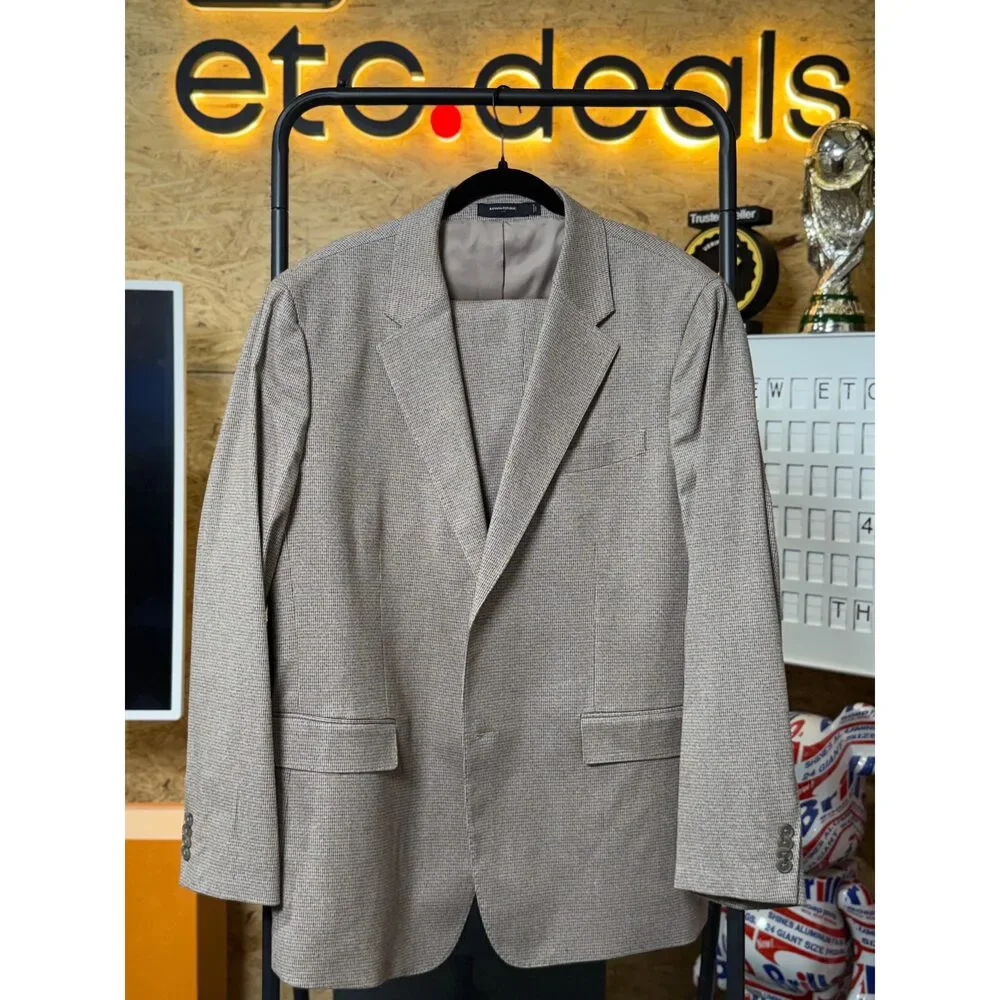 Banana Republic Tailored Men’s 2-Piece Suit Brown Micro Check Blazer 46R Pants